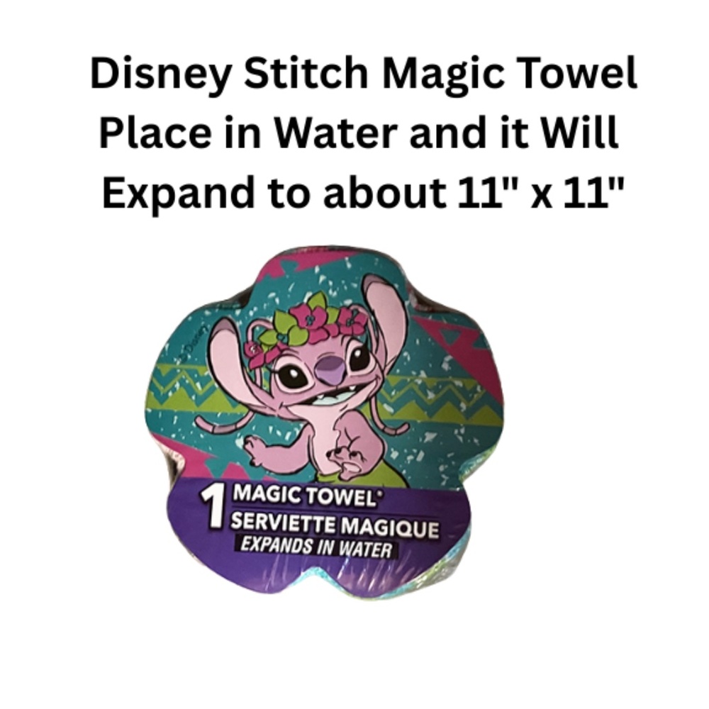 Disney Stitch Magic Towel Expands to About 11" X 11" When Placed in Water